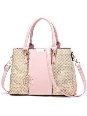 Wome Ligh pink Leather 3 Zipper Compartments Adjustable Long Strap Shoulder Bags